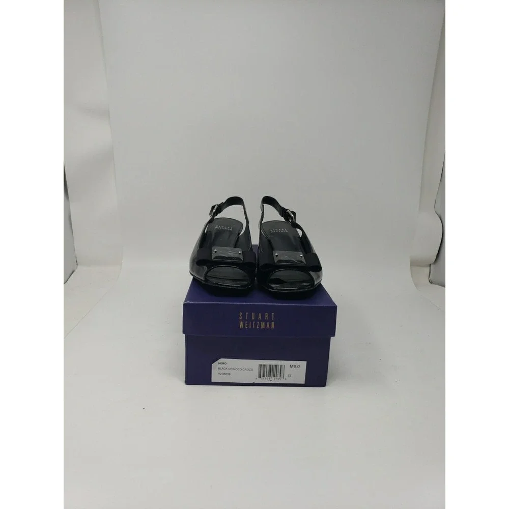 Stuart Weitzman Women's Black Patent Open Toe Strap Closure 1.5